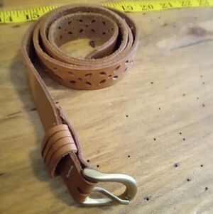 Tan Leather Floral w/ Cut Outs Belt with Gold Buckle Size M 34"